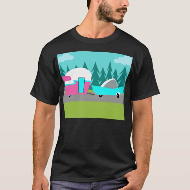 Retro Camper-/Anhänger-und Auto-T - Shirt (Vorderseite)
