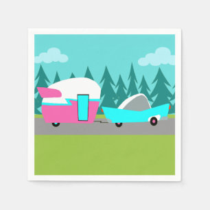 Retro Camper / Anhänger und Autopapier Napkins Serviette