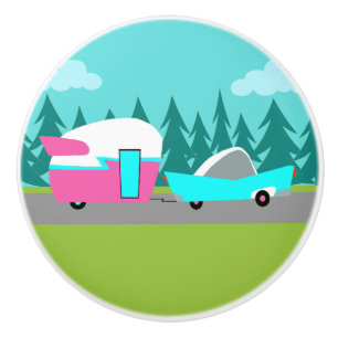 Retro Camper / Anhänger und Keramik Pull Keramikknauf