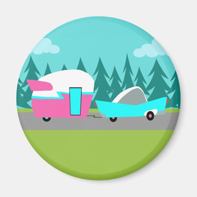 Retro Camper / Anhänger und Wagenheber Magnet (Vorne)