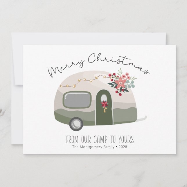 Retro Camper Frohe Weihnachtskarte Feiertagskarte (Vorderseite)