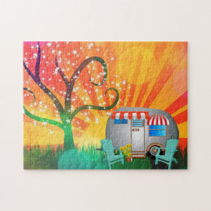 RETRO CAMPER LAND ART COLORFUL PUZZLE