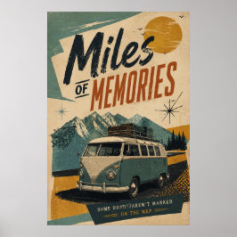 Retro-Camper-Meilen-Erinnerungen-Berg-Reise-Kunst Poster