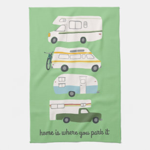 Retro Camper Motorhome RV Vanlife Green Geschirrtuch