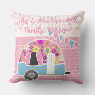 Retro Camper Pink Blau Personalisiert Kissen