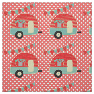 Retro Camper Red Aqua Punkt Muster Fabric Stoff