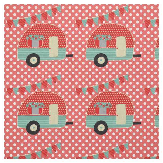 Retro Camper Red Aqua Punkt Muster Fabric Stoff (Muster)