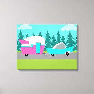 Retro Camper / Trailer gepflasterte Leinwand Print