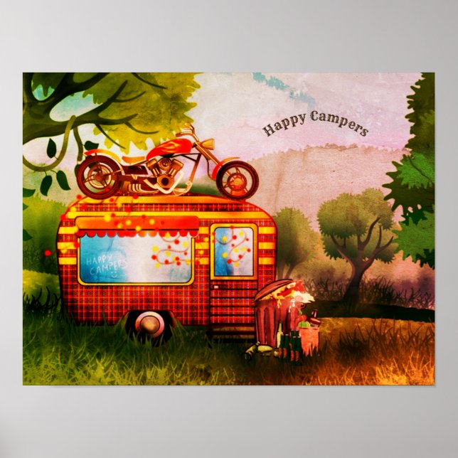 Retro Camper Trailer Trash Happer Campers Custom Poster (Vorne)