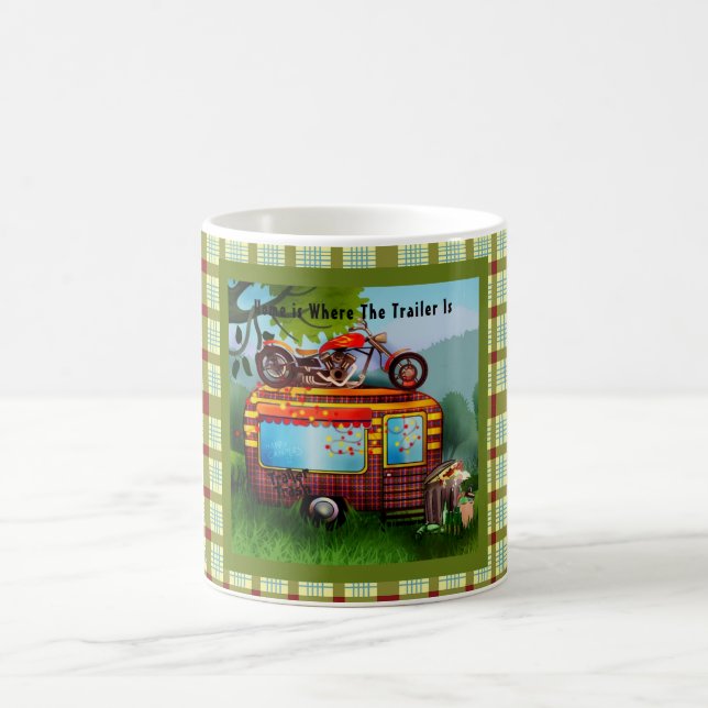 Retro Camper Trailer Trash Zitate Tartan Green Red Kaffeetasse (Mittel)