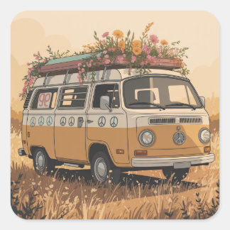 Retro-Camper-Van-Aufkleber –  Quadratischer Aufkleber