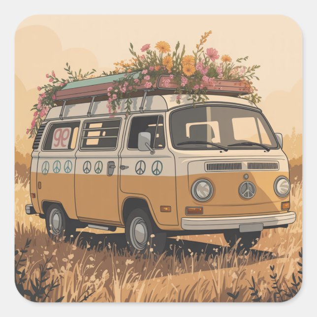 Retro-Camper-Van-Aufkleber –  Quadratischer Aufkleber (Vorderseite)