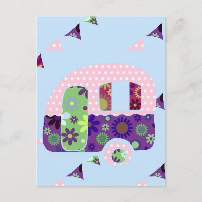 Retro Camper Vintager Wohnwagen schabbychisch Postkarte (Vorderseite)