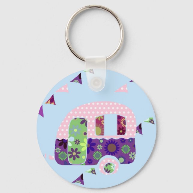 Retro Camper Vintager Wohnwagen schabbychisch Schlüsselanhänger (Vorderseite)