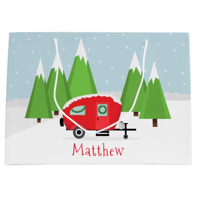 Retro Camper Weihnachten Große Geschenktüte (Vorderseite)