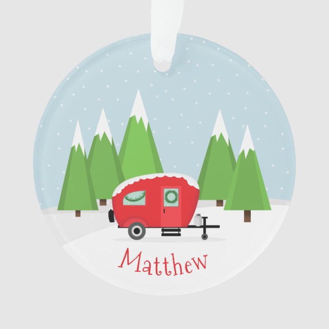 Retro Camper Weihnachten Ornament (Vorderseite)