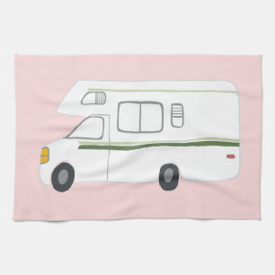 Retro Camper Wohnmobil RV rosa Küchenhandtuch Geschirrtuch