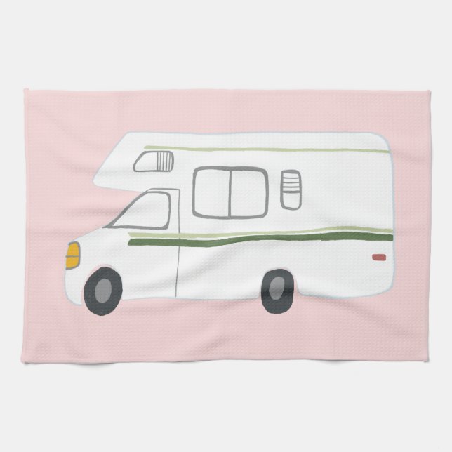 Retro Camper Wohnmobil RV rosa Küchenhandtuch Geschirrtuch (Horizontal)