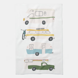 Retro Camper Wohnmobil RV Vanlife Weiß Geschirrtuch