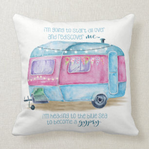 Retro-Camper-Wohnwagen-Kissen in Blau, Pink und We Kissen