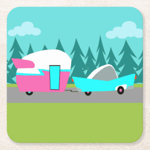 Retro-Camper / Wohnwagen und Auto-Papier-Untersetz Rechteckiger Pappuntersetzer