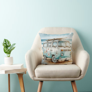 Retro-Campervan mit Surfbrett Kissen