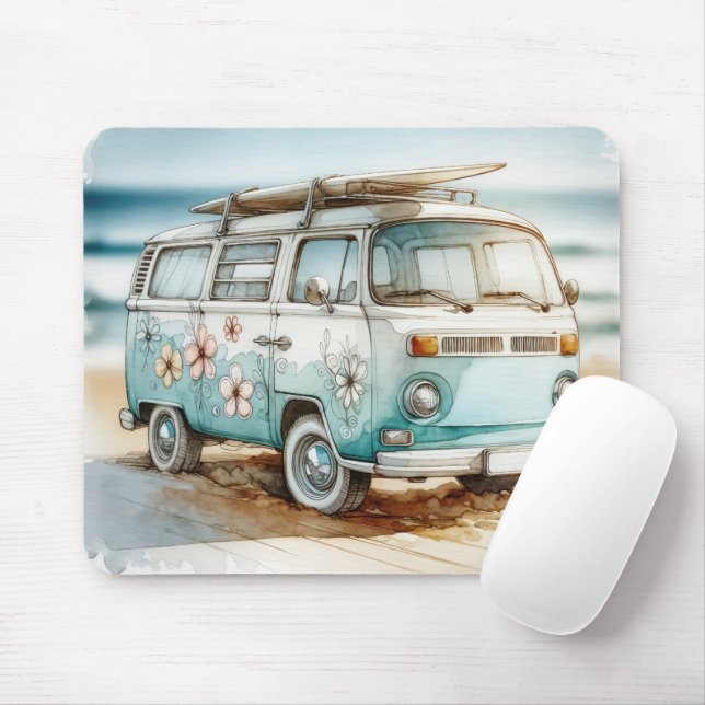 Retro-Campervan mit Surfbrett Mousepad (Mit Mouse)