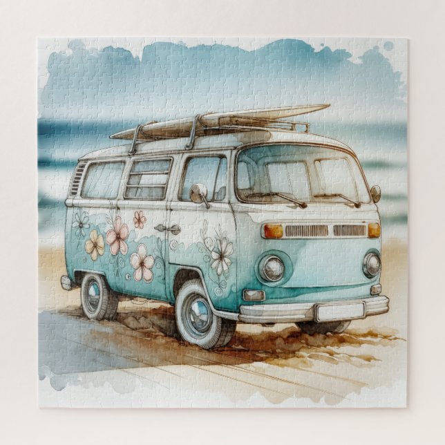 Retro-Campervan mit Surfbrett Puzzle (Vertikal)