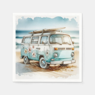 Retro-Campervan mit Surfbrett Serviette