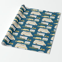 Retro Campervan Motorhome RV Van Trailer Blue Geschenkpapier