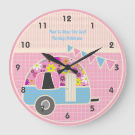 Retro Campervan Pink Blue Hipster Shabby Chic Große Wanduhr