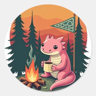 Retro-Camping-Axolotl-Wanderung oft Wilderness-Vib Runder Aufkleber