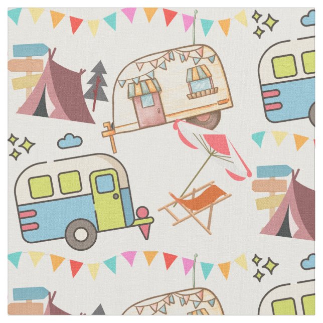 Retro Camping - Happy Camping. Alter Schulspass! Stoff (Nahaufnahme)