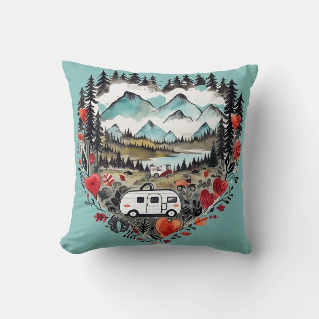 Retro Camping Herzwasser Kissen (Vorderseite)