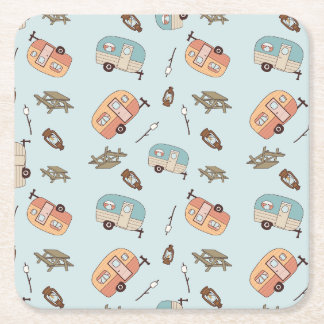 Retro-Camping-Papieruntersetzer  Rechteckiger Pappuntersetzer