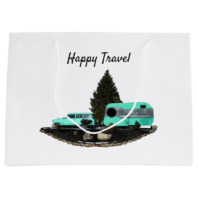 Retro Camping Trailer Geschenktasche Große Geschenktüte (Vorderseite)