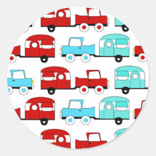 Retro Camping Trailer Türkis Red Vintage Cars Runder Aufkleber