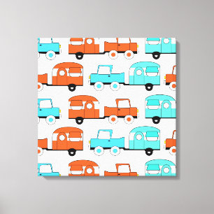 Retro Camping Trailer Turquoise Orange Vintage Car Leinwanddruck