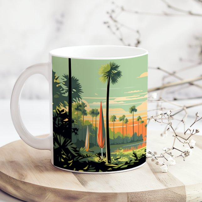 Retro-Camping-Wald-Sonnenuntergang Kaffeetasse (Von Creator hochgeladen)