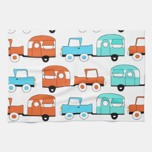 Retro-Campinganhänger Türkis Orange Vintage-Auto Geschirrtuch