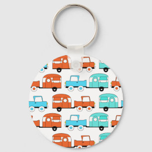 Retro-Campinganhänger Türkis Orange Vintage-Auto Schlüsselanhänger