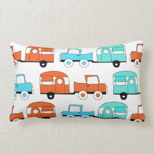 Retro Campings-Anhänger-Türkis-orange Vintages Lendenkissen