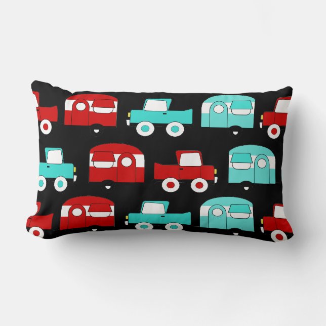 Retro Campings-Anhänger-Türkis-rote Vintage Autos Lendenkissen (Vorderseite)