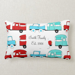 Retro Campings-Anhänger-Türkis-rote Vintage Autos Lendenkissen