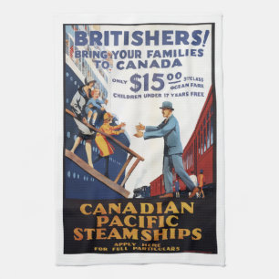 Retro Canada Britain steatships migration poster, Geschirrtuch