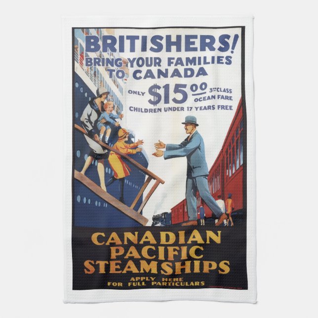Retro Canada Britain steatships migration poster, Geschirrtuch (Vertikal)