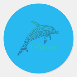 Retro Cancun Mexico Stammes-Delfin-Souvenir Runder Aufkleber