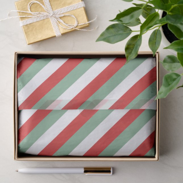 Retro Candy Cane Striping Red Green Weihnachten Seidenpapier (Geschenk)