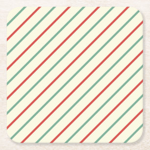 Retro Candy Cane Weihnachtsstreifen Rot Grün Rechteckiger Pappuntersetzer