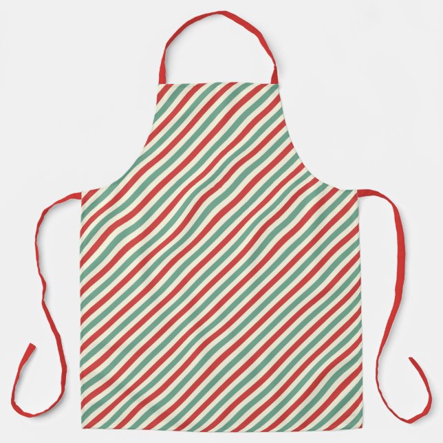 Retro Candy Cane Weihnachtsstreifen Rot Grün Schürze (Vorderseite)